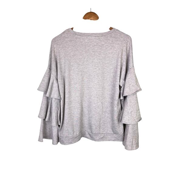 Kickoff Couture Grey Baylor Collegiate Patch Long Tiered Ruffle Sleeve Sweater - Picture 9 of 11